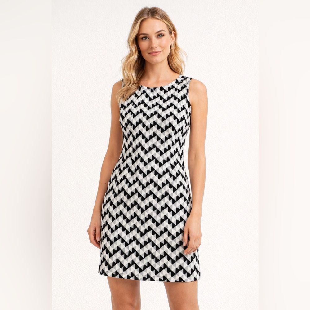 Vero Moda Modernist Triangle Print Dress Small Black Gray Cream